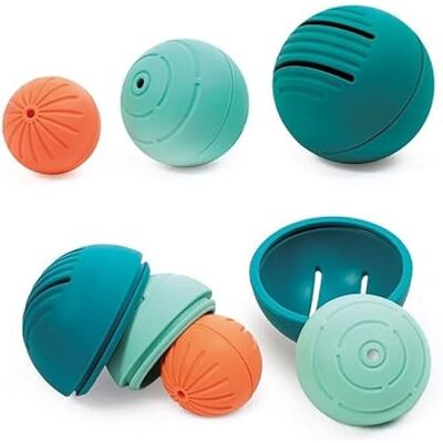 LUDI Ball-in-Ball Sensorische babyballen Zachte siliconen Ook voor in bad Fijne motoriek en stapelen Vanaf 6 maanden LUDI Ball-in-Ball Sensorische babyballen Zachte siliconen Ook voor in bad Fijne motoriek en stapelen Vanaf 6 maanden