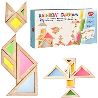 BOHS Regenboog Tangram met activiteitenkaarten, speelgoed voor lichttafel of vensterbank, 7 stuks BOHS Regenboog Tangram met activiteitenkaarten, speelgoed voor lichttafel of vensterbank, 7 stuks