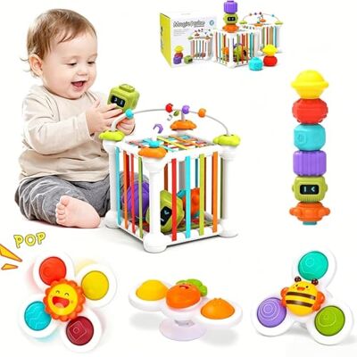 Jokooan Montessori Speelgoed voor baby's (12 stuks), STEM motorische vaardigheden, educatief speelgoed voor het sorteren van de vormen met 3 cirkels met zuignap en 6 multisensorische vormen voor kinderen Jokooan Montessori Speelgoed voor baby's (12 stuks), STEM motorische vaardigheden, educatief speelgoed voor het sorteren van de vormen met 3 cirkels met zuignap en 6 multisensorische vormen voor kinderen