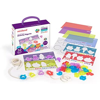 Miniland Figuren en kleuren combinatiespel, 32165, rood, blauw, groen, paars, medium Miniland Figuren en kleuren combinatiespel, 32165, rood, blauw, groen, paars, medium