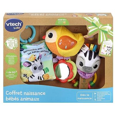 VTech Geboortedoos voor baby's, dieren, eerste babyspeelgoed gemaakt van duurzamere materialen, muzikale vogel, stoffen boek, zebrarammelaar, cadeau voor pasgeborenen, inhoud in het Frans VTech Geboortedoos voor baby's, dieren, eerste babyspeelgoed gemaakt van duurzamere materialen, muzikale vogel, stoffen boek, zebrarammelaar, cadeau voor pasgeborenen, inhoud in het Frans