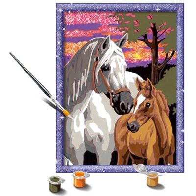 Ravensburger CreArt D-serie, zonsondergangpaarden, schilderen met cijfers, schilderset voor kinderen, dierenthema, inclusief lijst, educatief spel, cadeau-idee voor kinderen van 9 jaar, 26 x 20 cm Ravensburger CreArt D-serie, zonsondergangpaarden, schilderen met cijfers, schilderset voor kinderen, dierenthema, inclusief lijst, educatief spel, cadeau-idee voor kinderen van 9 jaar, 26 x 20 cm