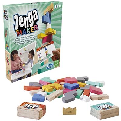Hasbro Jenga Maker, stapeltoren met blokken van echt massief hout, spel voor kinderen, vanaf 8 jaar, voor 2 tot 6 spelers, Spaanse versie Hasbro Jenga Maker, stapeltoren met blokken van echt massief hout, spel voor kinderen, vanaf 8 jaar, voor 2 tot 6 spelers, Spaanse versie