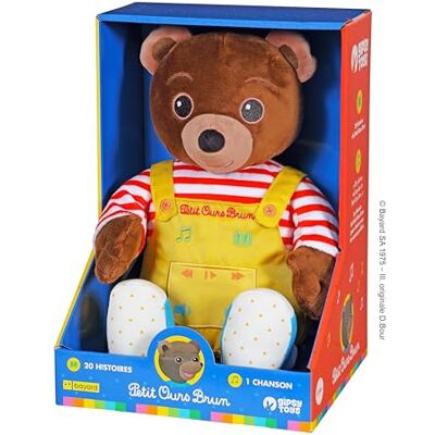 Gipsy Toys Kleine bruine beer – muzikaal pluche dier dat spreekt verhalenverteller – 28 cm – bruin geel rood – Franse versie Gipsy Toys Kleine bruine beer – muzikaal pluche dier dat spreekt verhalenverteller – 28 cm – bruin geel rood – Franse versie
