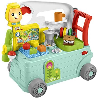 Fisher-Price Lachen en leren kamperen, 3-in-1, duwspeelgoed voor eerste stappen en muziekactiviteitencentrum, speelgoed voor kinderen van 9-36 maanden, HCK51 Fisher-Price Lachen en leren kamperen, 3-in-1, duwspeelgoed voor eerste stappen en muziekactiviteitencentrum, speelgoed voor kinderen van 9-36 maanden, HCK51