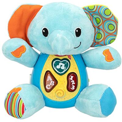 winfun 85178 Baby pluche dier olifant met praten en kleurrijke lichten, Taal: Spaans winfun 85178 Baby pluche dier olifant met praten en kleurrijke lichten, Taal: Spaans