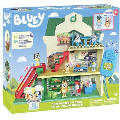 Rocco Giocattoli De supermarkt van Bluey speelset met 2 actiefiguren, accessoires en stickers Rocco Giocattoli De supermarkt van Bluey speelset met 2 actiefiguren, accessoires en stickers