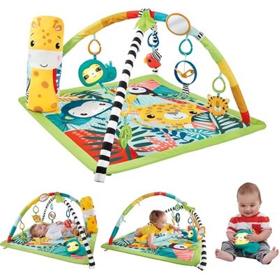 Fisher-Price 3-in-1 Rainforest speeldeken voor baby's, speelmat en sensorisch speelgoed voor het spelen in buik, regenwalddesign, vanaf de geboorte, HJW08 Fisher-Price 3-in-1 Rainforest speeldeken voor baby's, speelmat en sensorisch speelgoed voor het spelen in buik, regenwalddesign, vanaf de geboorte, HJW08