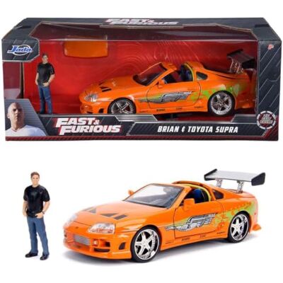 Jada Toys Fast & Furious Brian's 1995 Toyota Supra auto tuning schaal 1:24 met spoiler, deuren om te openen, motorkap en kofferbak, afneembaar dak, met figuur Brian O'Conner oranje Jada Toys Fast & Furious Brian's 1995 Toyota Supra auto tuning schaal 1:24 met spoiler, deuren om te openen, motorkap en kofferbak, afneembaar dak, met figuur Brian O'Conner oranje