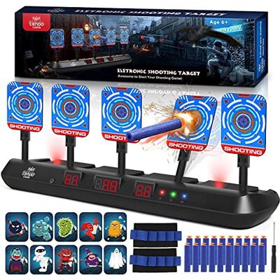 Lehoo Castle Nerf Schietschijf, 5 doelen, zenuwen, elektrisch, met licht en geluiden, auto-reset, elektrische schijven met pijlen, schuim, cadeau voor jongens (zwart) Lehoo Castle Nerf Schietschijf, 5 doelen, zenuwen, elektrisch, met licht en geluiden, auto-reset, elektrische schijven met pijlen, schuim, cadeau voor jongens (zwart)