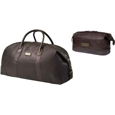 DRAKENSBERG Reistas van leer 'David' – grote weekendtas voor heren, handgemaakt, rekbaar, safari vintage design, 60 l, Set/2 koffiebruin, Weekender met toilettas DRAKENSBERG Reistas van leer 'David' – grote weekendtas voor heren, handgemaakt, rekbaar, safari vintage design, 60 l, Set/2 koffiebruin, Weekender met toilettas