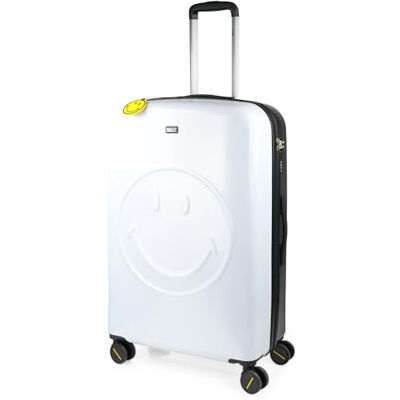 Smiley Originals Grote koffer. Suitcase Medium Trolley Reiskoffer van Originals. Lichtgewicht polycarbonaat harde schaal 4 wielen cijferslot 180170, Wit- Zwart Smiley Originals Grote koffer. Suitcase Medium Trolley Reiskoffer van Originals. Lichtgewicht polycarbonaat harde schaal 4 wielen cijferslot 180170, Wit- Zwart