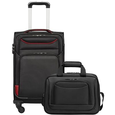 Coolife Trolleykoffer, reiskoffer met 4 wielen, stoffen koffer, handbagage, TSA-slot, koffer bevat 1 grote schoudertas, zwart + rood, handbagageset 2 stuks, Ryan Coolife Trolleykoffer, reiskoffer met 4 wielen, stoffen koffer, handbagage, TSA-slot, koffer bevat 1 grote schoudertas, zwart + rood, handbagageset 2 stuks, Ryan