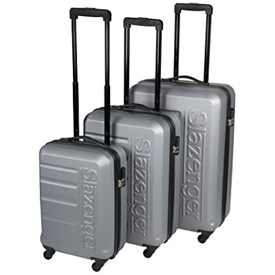 Slazenger Set van 3 harde koffers van ABS-materiaal, reiskoffer, harde koffer met 4 wielen en slot, grijs, harde schaal met 3-cijferig slot en 360° draaibare wielen, grijs., Harde schaal met Slazenger Set van 3 harde koffers van ABS-materiaal, reiskoffer, harde koffer met 4 wielen en slot, grijs, harde schaal met 3-cijferig slot en 360° draaibare wielen, grijs., Harde schaal met
