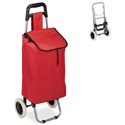 Relaxdays Opvouwbare boodschappentrolley 25 liter met wielen, maximale belasting 10 kg, hoogte 91 x 40 x 30 cm, rood Relaxdays Opvouwbare boodschappentrolley 25 liter met wielen, maximale belasting 10 kg, hoogte 91 x 40 x 30 cm, rood