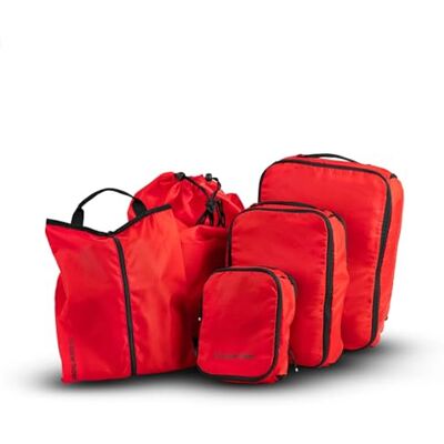 Lone Rider Lonerider 5 stuks compressieverpakkingskubussen, lichte en duurzame tassen met netpanelen en rekbare ritssluitingen, draagbare reisbagage-organizer Lone Rider Lonerider 5 stuks compressieverpakkingskubussen, lichte en duurzame tassen met netpanelen en rekbare ritssluitingen, draagbare reisbagage-organizer