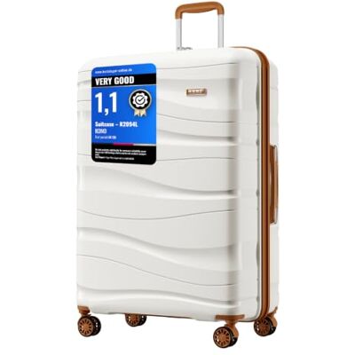 Kono Handbagagekoffer, harde schaal, polypropyleen, reiskoffer met 4 wielen en slot TSA 2094, Crème Wit, Koffer Kono Handbagagekoffer, harde schaal, polypropyleen, reiskoffer met 4 wielen en slot TSA 2094, Crème Wit, Koffer