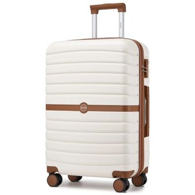 Kono Harde handbagagekoffer, reiskoffer, trolley, reiskoffer, crème/bruin, Middelgrote koffer (66 cm) Kono Harde handbagagekoffer, reiskoffer, trolley, reiskoffer, crème/bruin, Middelgrote koffer (66 cm)