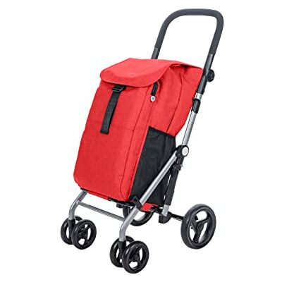 Carlett Boodschappentrolley 4 wielen, plooibare supermarkttrolley met grote inhoud van 25 kg, hoofdvak 53 l, koelvak 9 l en zak achteraan, Lett430 Classic Duo, rood Carlett Boodschappentrolley 4 wielen, plooibare supermarkttrolley met grote inhoud van 25 kg, hoofdvak 53 l, koelvak 9 l en zak achteraan, Lett430 Classic Duo, rood