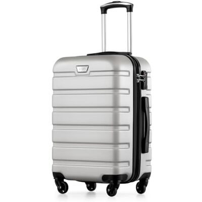 Coolife Harde koffer op wielen met TSA-slot en 4 wielen, lichtzilver, handbagage, modieuze zakelijke reistas Coolife Harde koffer op wielen met TSA-slot en 4 wielen, lichtzilver, handbagage, modieuze zakelijke reistas
