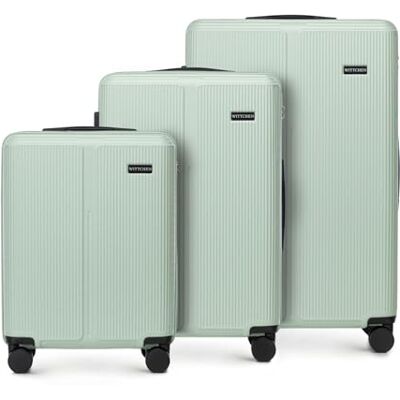 WITTCHEN Stripes Line 3-delige kofferset (36 l/65 l/96 l), ABS harde schaal, 4 wielen 360 graden, codeslot & telescopische handgreep cabinekoffers / middelgroot / groot, kleur: mintgroen WITTCHEN Stripes Line 3-delige kofferset (36 l/65 l/96 l), ABS harde schaal, 4 wielen 360 graden, codeslot & telescopische handgreep cabinekoffers / middelgroot / groot, kleur: mintgroen