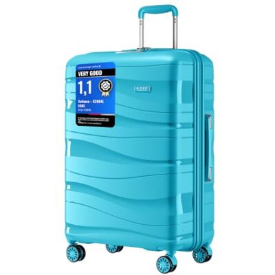 Kono Handbagagekoffer, harde schaal, polypropyleen, reiskoffer met 4 wielen en slot TSA 2094, Lichtblauw Kono Handbagagekoffer, harde schaal, polypropyleen, reiskoffer met 4 wielen en slot TSA 2094, Lichtblauw