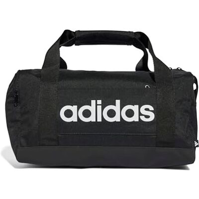 Adidas Mixte Essentials Linear Duffel Bag, Black/Black/White, XS Adidas Mixte Essentials Linear Duffel Bag, Black/Black/White, XS