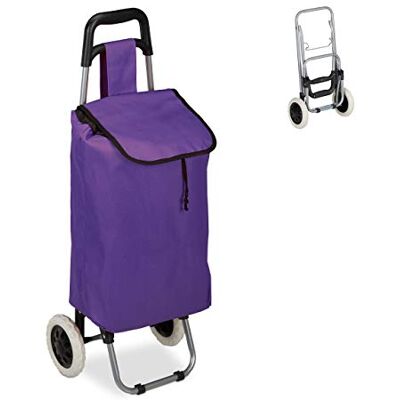 Relaxdays Opvouwbare boodschappentrolley 25 liter met wielen, maximale belasting 10 kg, hoogte 91 x 40 x 30 cm, paars Relaxdays Opvouwbare boodschappentrolley 25 liter met wielen, maximale belasting 10 kg, hoogte 91 x 40 x 30 cm, paars