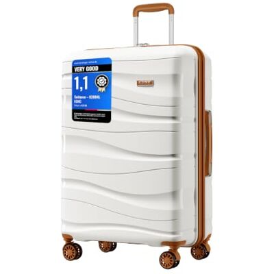 Kono Handbagagekoffer, harde schaal, polypropyleen, reiskoffer met 4 wielen en slot TSA 2094, Crème Wit, Koffer Kono Handbagagekoffer, harde schaal, polypropyleen, reiskoffer met 4 wielen en slot TSA 2094, Crème Wit, Koffer