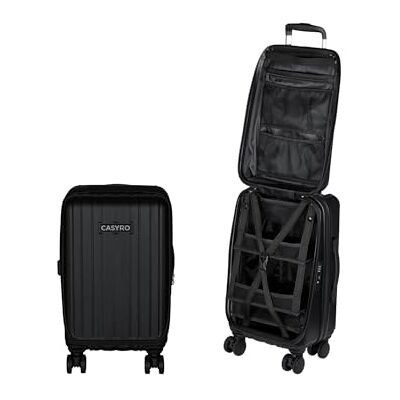 CASYRO Koffer met klep handbagage, harde schaal, reiskoffer te gebruiken als kast, trolley met 4 wielen, 45 liter, S zwart, 55 x 34 x 23 cm CASYRO Koffer met klep handbagage, harde schaal, reiskoffer te gebruiken als kast, trolley met 4 wielen, 45 liter, S zwart, 55 x 34 x 23 cm