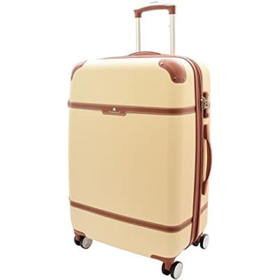 A1 FASHION GOODS Grote en lichte koffer met harde schaal met 4 wielen in vintage-stijl, Beige, Uittrekbare harde bagage met zwenkwielen A1 FASHION GOODS Grote en lichte koffer met harde schaal met 4 wielen in vintage-stijl, Beige, Uittrekbare harde bagage met zwenkwielen