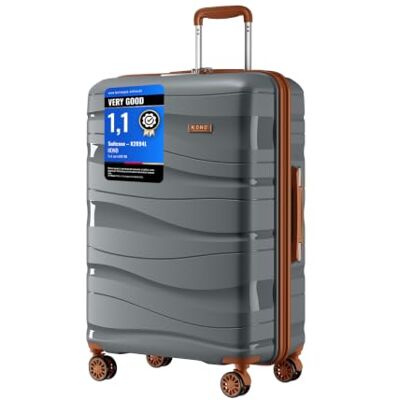 Kono Handbagagekoffer, harde schaal, polypropyleen, reiskoffer met 4 wielen en slot TSA 2094, grijs. Kono Handbagagekoffer, harde schaal, polypropyleen, reiskoffer met 4 wielen en slot TSA 2094, grijs.