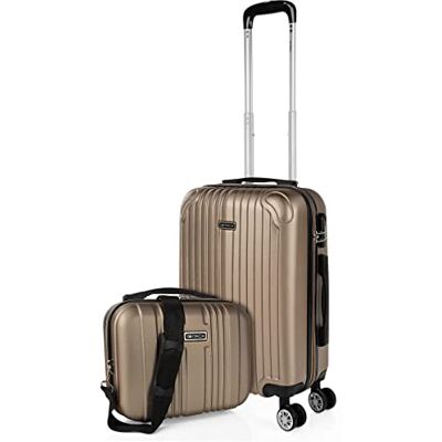 ITACA Set reiskoffers van ABS met 4 wielen, stevig en lichtgewicht, handvat met vergrendeling, cabinekoffer voor handbagage, medium en grote koffer, en beautycase T71500, Champagne ITACA Set reiskoffers van ABS met 4 wielen, stevig en lichtgewicht, handvat met vergrendeling, cabinekoffer voor handbagage, medium en grote koffer, en beautycase T71500, Champagne
