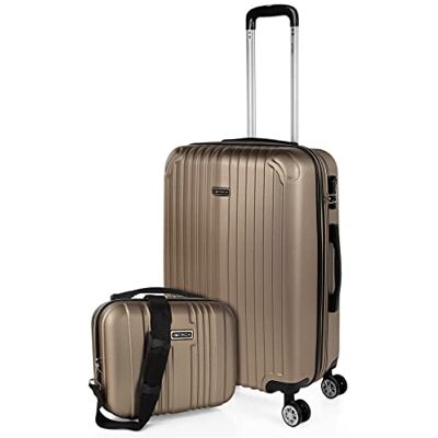 ITACA Set reiskoffers van ABS met 4 wielen, stevig en lichtgewicht, handvat met vergrendeling, cabinekoffer voor handbagage, medium en grote koffer, en beautycase T71500, Champagne ITACA Set reiskoffers van ABS met 4 wielen, stevig en lichtgewicht, handvat met vergrendeling, cabinekoffer voor handbagage, medium en grote koffer, en beautycase T71500, Champagne