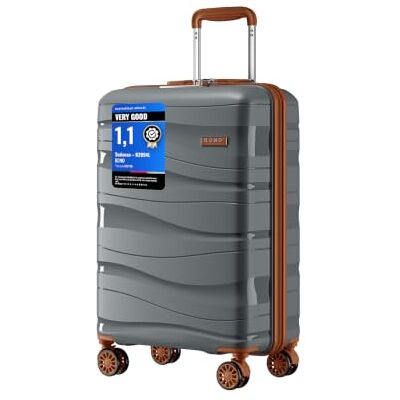 Kono Handbagagekoffer, harde schaal, polypropyleen, reiskoffer met 4 wielen en slot TSA 2094, grijs. Kono Handbagagekoffer, harde schaal, polypropyleen, reiskoffer met 4 wielen en slot TSA 2094, grijs.