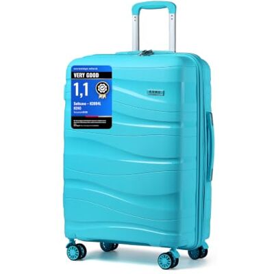 Kono Handbagagekoffer, harde schaal, polypropyleen, reiskoffer met 4 wielen en slot TSA 2094, Lichtblauw Kono Handbagagekoffer, harde schaal, polypropyleen, reiskoffer met 4 wielen en slot TSA 2094, Lichtblauw