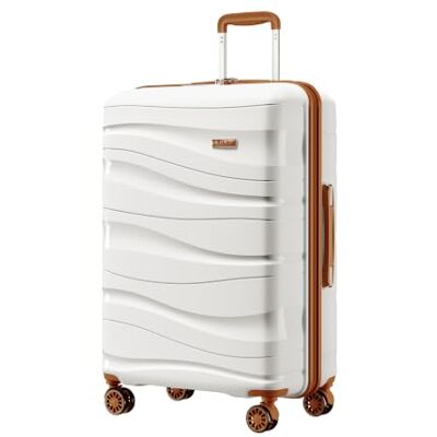 Kono Handbagagekoffer, harde schaal, polypropyleen, reiskoffer met 4 wielen en slot TSA 2094, Crème Wit, Koffer Kono Handbagagekoffer, harde schaal, polypropyleen, reiskoffer met 4 wielen en slot TSA 2094, Crème Wit, Koffer