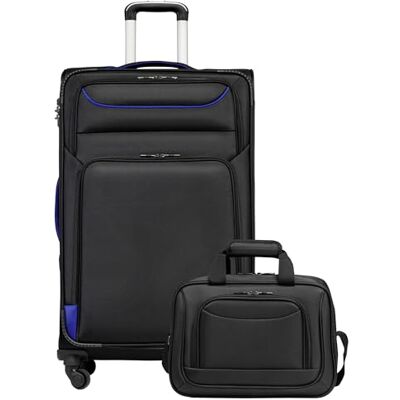 Coolife Trolleykoffer, reiskoffer met 4 wielen, stoffen koffer, handbagage, TSA-slot, koffer bevat 1 grote schoudertas, zwart en blauw., Nice Coolife Trolleykoffer, reiskoffer met 4 wielen, stoffen koffer, handbagage, TSA-slot, koffer bevat 1 grote schoudertas, zwart en blauw., Nice