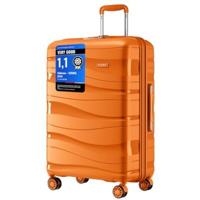Kono Handbagagekoffer, harde schaal, polypropyleen, reiskoffer met 4 wielen en slot TSA 2094, Oranje, Koffer Kono Handbagagekoffer, harde schaal, polypropyleen, reiskoffer met 4 wielen en slot TSA 2094, Oranje, Koffer