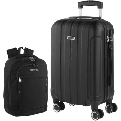 ITACA Valise Cabine Rigide Légère à Roulette 4 Roues Pivotantes avec Bagage Cabine Idéal pour Voyager en Avion Petite Valise Compacte, Zwart ITACA Valise Cabine Rigide Légère à Roulette 4 Roues Pivotantes avec Bagage Cabine Idéal pour Voyager en Avion Petite Valise Compacte, Zwart