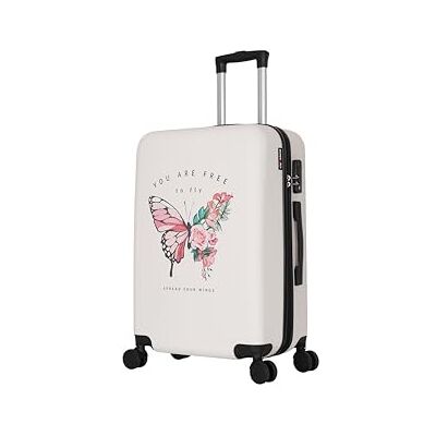 TROLLEY ADC Grote koffer, 75 x 46 x 28 cm, Wit Roze Butterfly Collectie, Koffer TROLLEY ADC Grote koffer, 75 x 46 x 28 cm, Wit Roze Butterfly Collectie, Koffer
