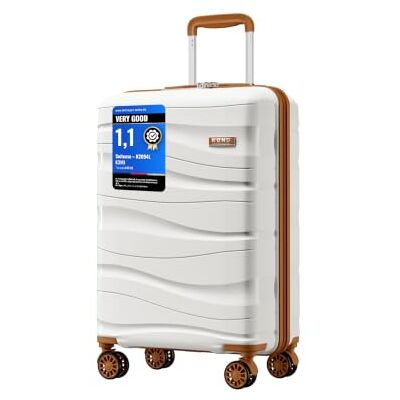 Kono Handbagagekoffer, harde schaal, polypropyleen, reiskoffer met 4 wielen en slot TSA 2094, Crème Wit, Koffer Kono Handbagagekoffer, harde schaal, polypropyleen, reiskoffer met 4 wielen en slot TSA 2094, Crème Wit, Koffer
