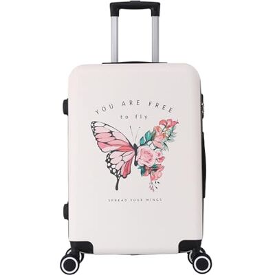 TROLLEY ADC Middelgrote koffer 65 x 41 x 26 cm – stijf, licht 3 kg – 65 liter – 4 dubbele wielen stil – handig, praktisch en waterdicht – collectie Butterfly – wit TROLLEY ADC Middelgrote koffer 65 x 41 x 26 cm – stijf, licht 3 kg – 65 liter – 4 dubbele wielen stil – handig, praktisch en waterdicht – collectie Butterfly – wit