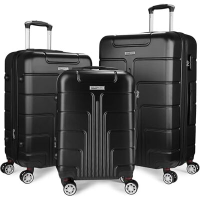 BRUBAKER Miami Reiskoffer Uittrekbare trolley met cijferslot, 4 comfortabele wielen en handgrepen ABS harde koffer, zwart., Bagageset BRUBAKER Miami Reiskoffer Uittrekbare trolley met cijferslot, 4 comfortabele wielen en handgrepen ABS harde koffer, zwart., Bagageset