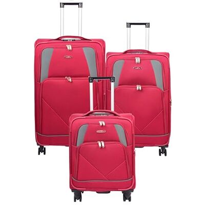 A1 FASHION GOODS Zachte trolley met 4 wielen, York zwart, rood, paars, Rood, Zachte uittrekbare koffer met zwenkwielen A1 FASHION GOODS Zachte trolley met 4 wielen, York zwart, rood, paars, Rood, Zachte uittrekbare koffer met zwenkwielen