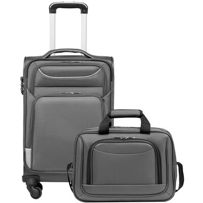 Coolife Koffer met wieltjes, reiskoffer met 4 wielen, stoffen koffer, handbagage, TSA-slot, de koffer bevat 1 grote schoudertas, grijs., Modern Coolife Koffer met wieltjes, reiskoffer met 4 wielen, stoffen koffer, handbagage, TSA-slot, de koffer bevat 1 grote schoudertas, grijs., Modern