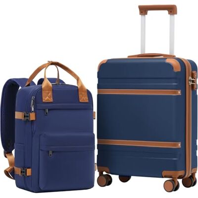 Coolife Handbagage 55 x 35 x 20 cm voor vliegtuig Ryanair handbagage cabinebagage harde koffer met TSA-slot en 4 dubbele wielen, Blauw/Bruin, Cabinekoffer met wieltjes ABS Rigide, Serrure TSA, 4 doubles roulettes – Idéal pour priority boarding, voyages Coolife Handbagage 55 x 35 x 20 cm voor vliegtuig Ryanair handbagage cabinebagage harde koffer met TSA-slot en 4 dubbele wielen, Blauw/Bruin, Cabinekoffer met wieltjes ABS Rigide, Serrure TSA, 4 doubles roulettes – Idéal pour priority boarding, voyages