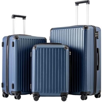 Coolife Harde trolley van ABS-materiaal met TSA-slot, telescopische handgreep en 4 dubbele wielen, Donkerblauw, Harde koffer handbagage Coolife Harde trolley van ABS-materiaal met TSA-slot, telescopische handgreep en 4 dubbele wielen, Donkerblauw, Harde koffer handbagage