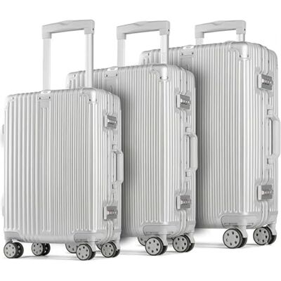 POSH Harde koffer van polycarbonaat met aluminium frame, aluminium reiskoffer: handbagage, middelgroot, trolleys met dubbele TSA-sloten en 3 beschermhoezen, Zilver 2., Harde koffer van polycarbonaat POSH Harde koffer van polycarbonaat met aluminium frame, aluminium reiskoffer: handbagage, middelgroot, trolleys met dubbele TSA-sloten en 3 beschermhoezen, Zilver 2., Harde koffer van polycarbonaat