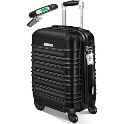 KESSER ® Harde reiskoffer met bagageweegschaal + bagagelabel trolley wielen ABS telescopische handgreep, zwart KESSER ® Harde reiskoffer met bagageweegschaal + bagagelabel trolley wielen ABS telescopische handgreep, zwart